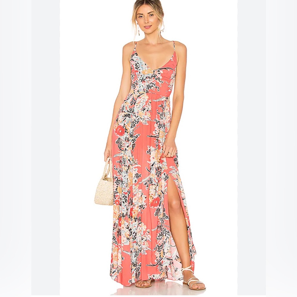 Free People Through Vine Printed Floral Maxi Dress L Feminine Boho Beach Vaca